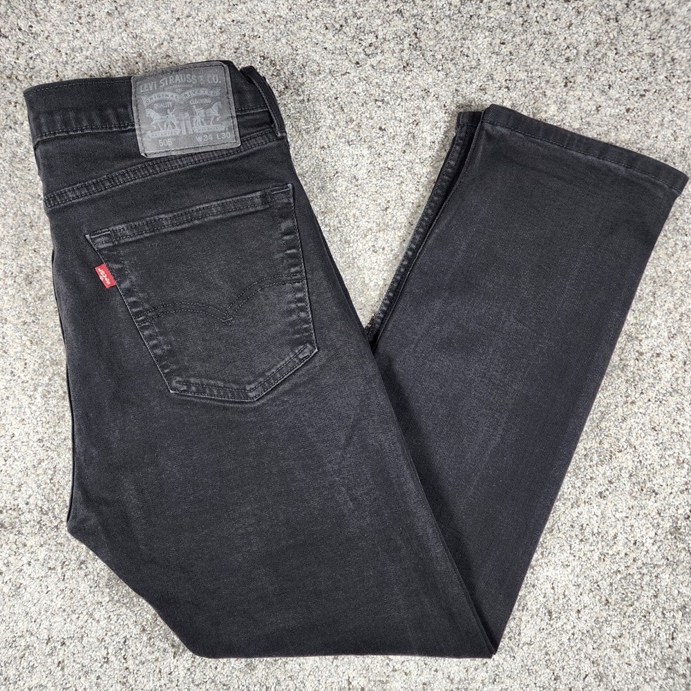 Levi 505 Jeans Mens 34x30 Black Regular Fit Distressed Denim EUC